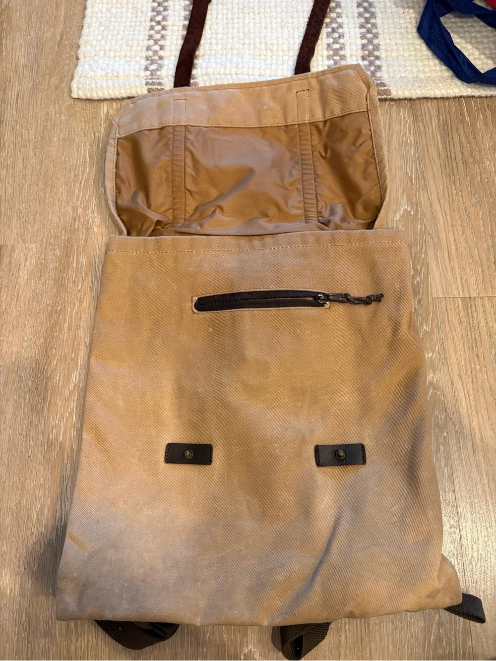 Burton Tan Canvas Backpack with Dark Brown Strap Accents